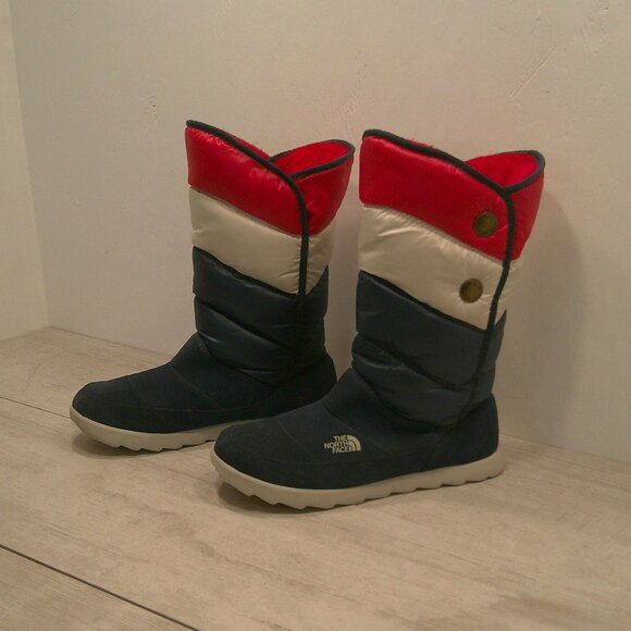 The North Face 90 's Retro Style Red White & Blue Puffer Winter Snow Boot Size 8 - Picture 1 of 10